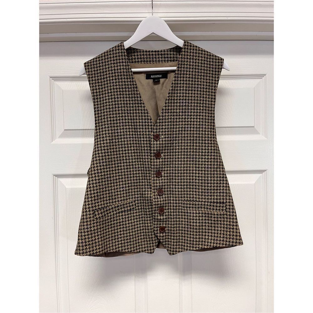 Riggings Mens Tan & Blue Wool & Silk Vest sz L